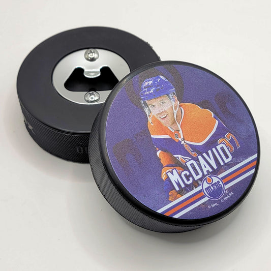 Edmonton Oilers Connor McDavid Player Series Hockey Puck Bottle Opener