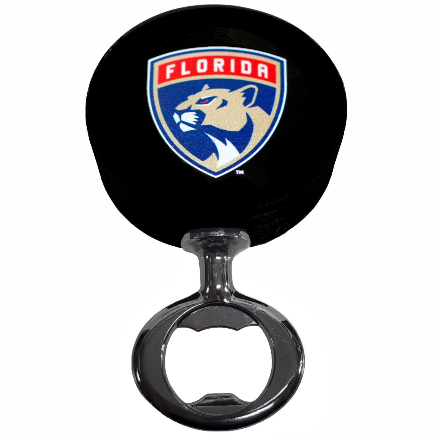 Florida Panthers Black Nickel Colored FULCRUM Series Hockey Puck Bottle Opener