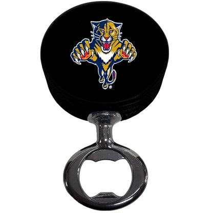 Florida Panthers Throwback Logo Black Nickel Colored FULCRUM Series Hockey Puck Bottle Opener