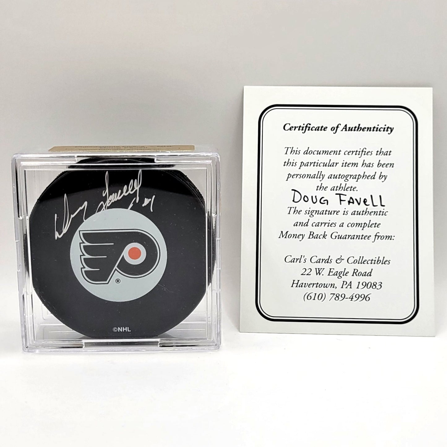 Philadelphia Flyers Doug Favell Autographed Hockey Puck With COA