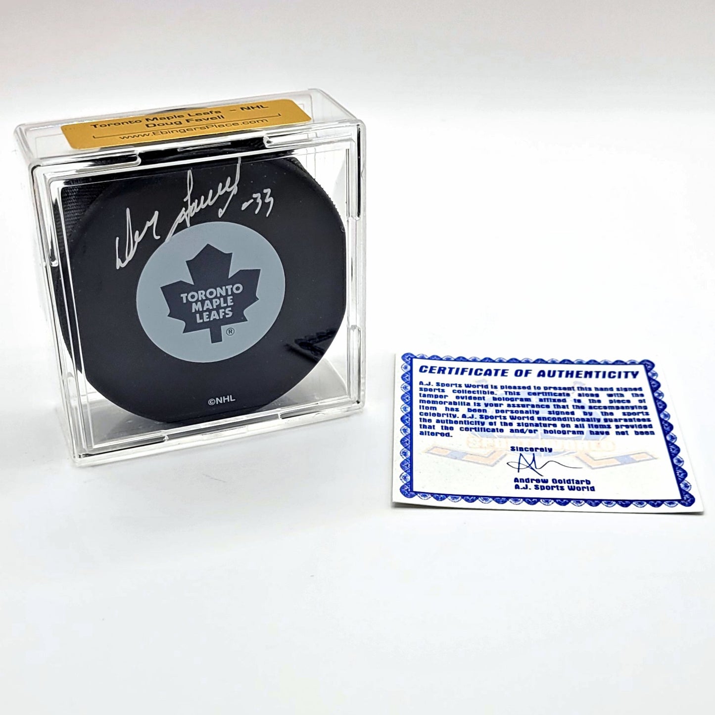 Toronto Maple Leafs Doug Favell Autographed Hockey Puck With COA