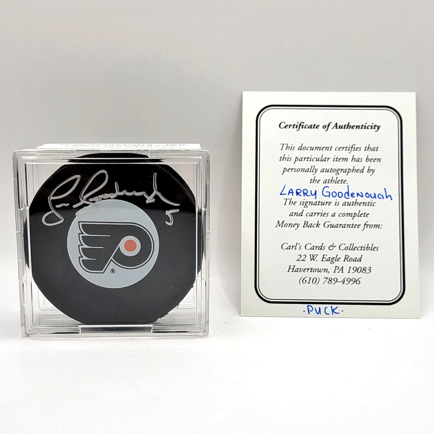 Philadelphia Flyers Larry Goodenough Autographed Hockey Puck With COA