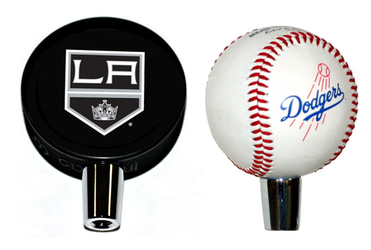 Los Angeles Kings Hockey Puck And Los Angeles Dodgers Baseball Beer Tap Handle Set