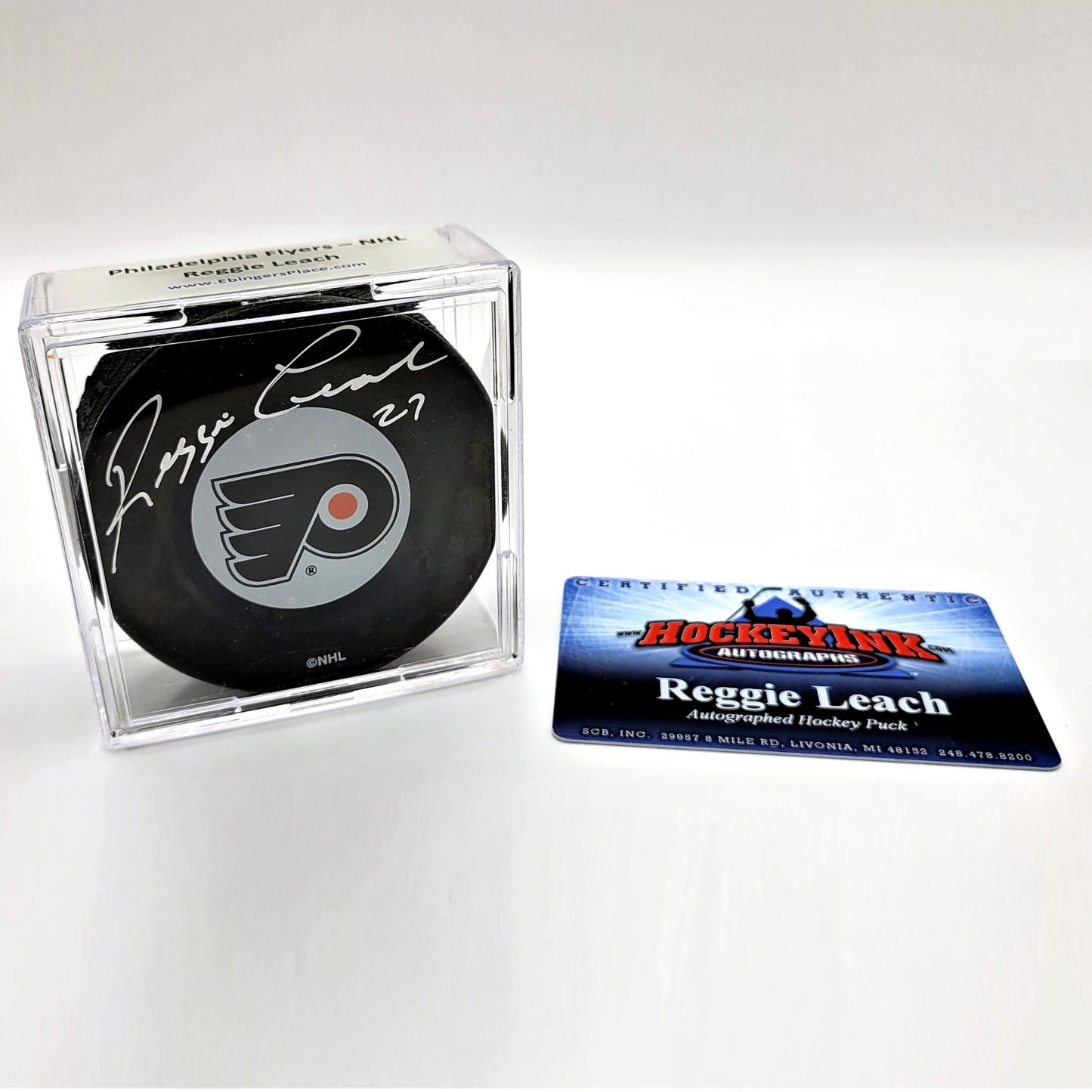 Philadelphia Flyers Reggie Leach Autographed Hockey Puck With COA