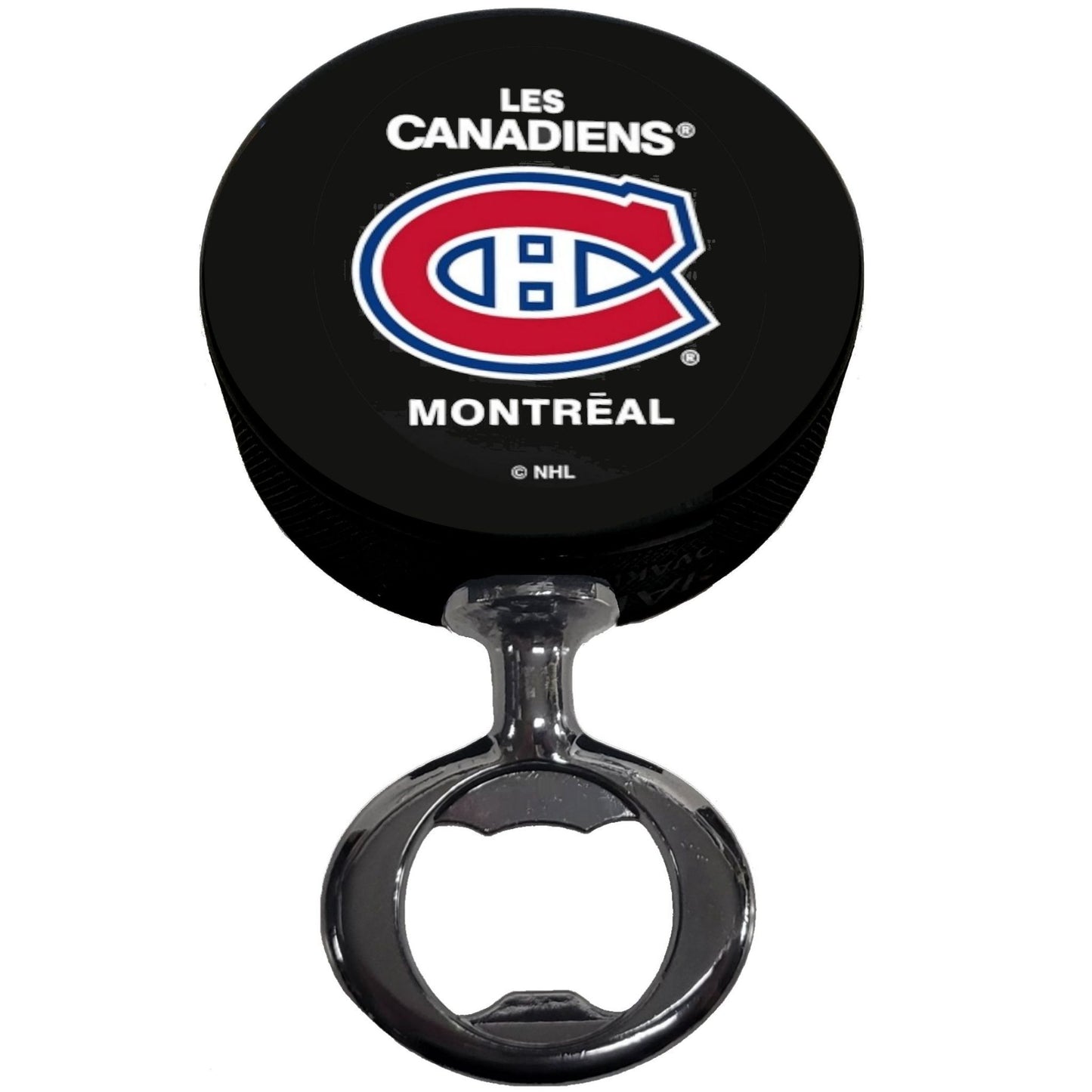 Montreal Canadiens Black Nickel Colored FULCRUM Series Hockey Puck Bottle Opener