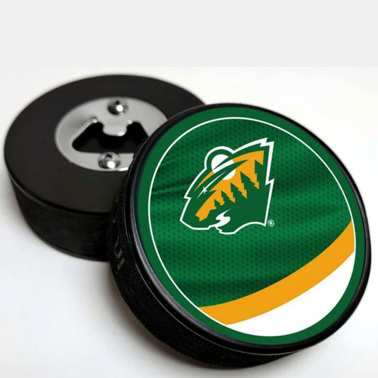 Minnesota Wild Reverse Series Hockey Puck Bottle Opener