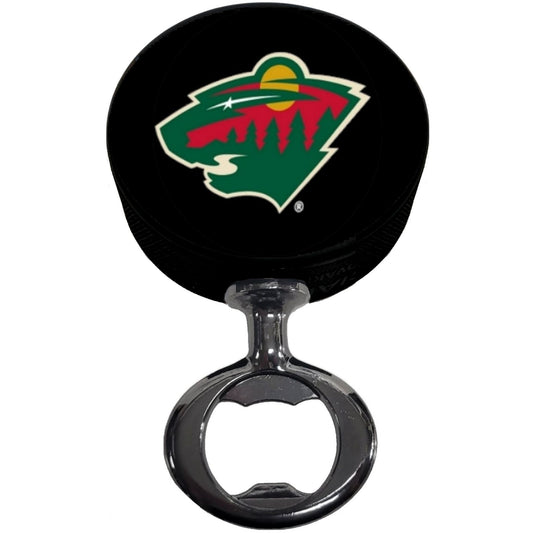 Minnesota Wild Black Nickel Colored FULCRUM Series Hockey Puck Bottle Opener