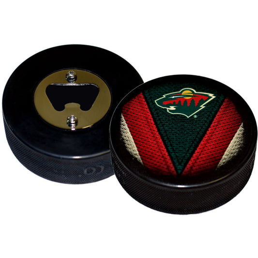 Minnesota Wild Stitch Series Hockey Puck Bottle Opener