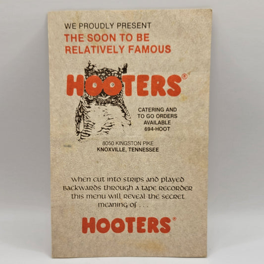 Hooters Knoxville Tennessee Menu From 1989