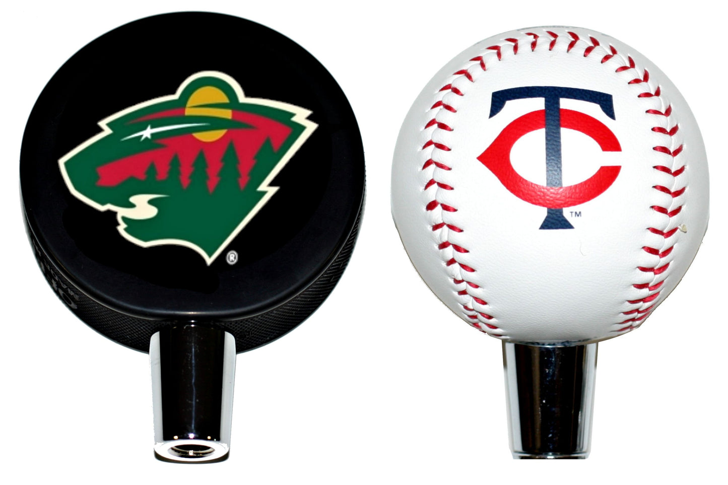 Minnesota Wild Hockey Puck And Minnesota Twins Baseball Beer Tap Handle Set