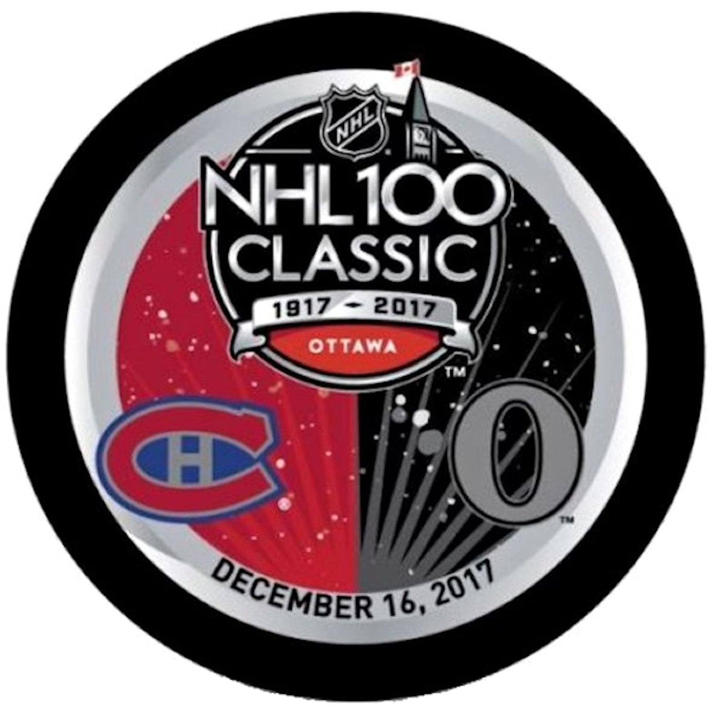 2017 NHL 100 Classic Dueling Style Collectible Hockey Puck -Montreal Canadiens vs Ottawa Senators-