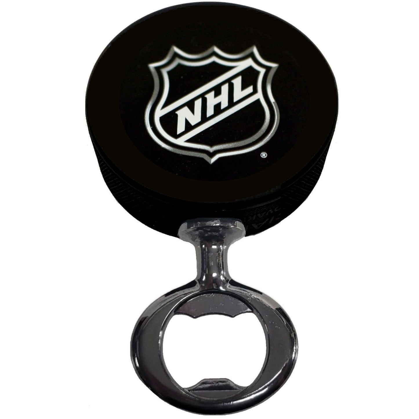 NHL Logo Black Nickel Colored FULCRUM Series Hockey Puck Bottle Opener