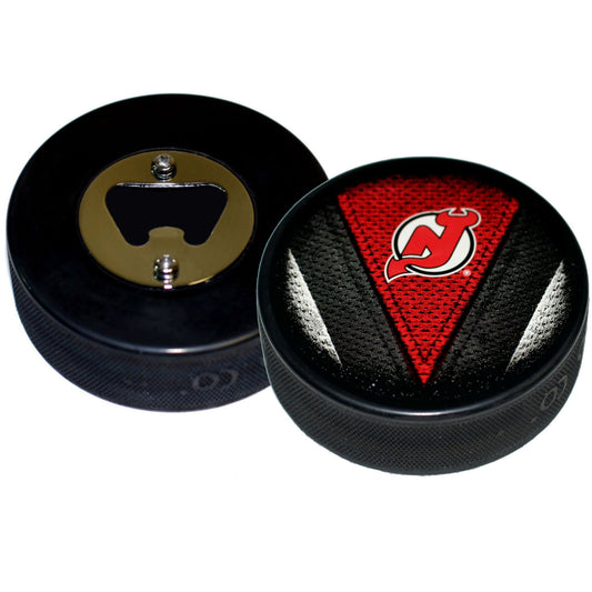 New Jersey Devils Stitch Series Hockey Puck Bottle Opener