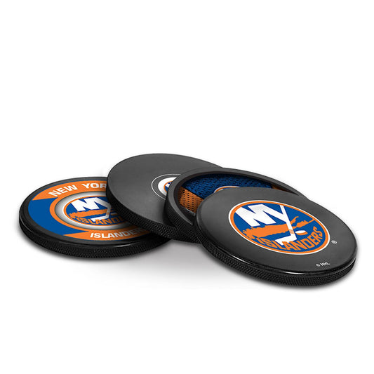 New York Islanders Devils Drink Coaster Set Of Four Made from Real Hockey Pucks