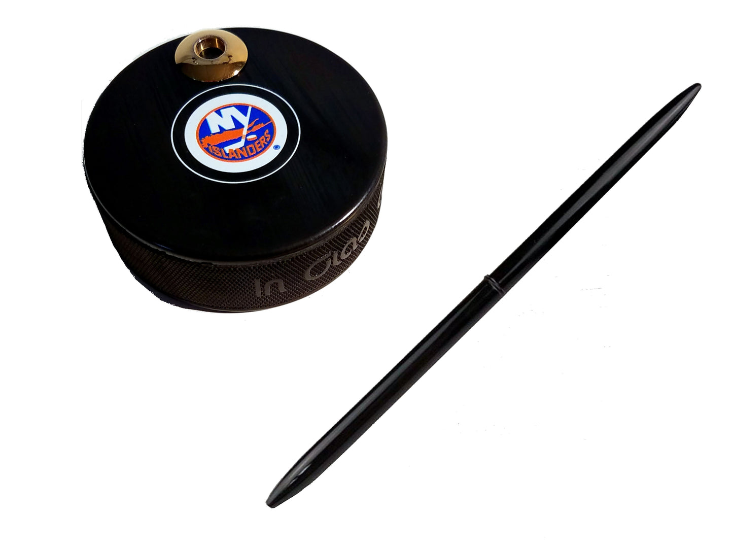 New York Islanders   Auto Series Artisan Hockey Puck Desk Pen Holder With Our #96 Sleek Pen