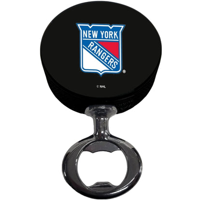 New York Rangers Black Nickel Colored FULCRUM Series Hockey Puck Bottle Opener