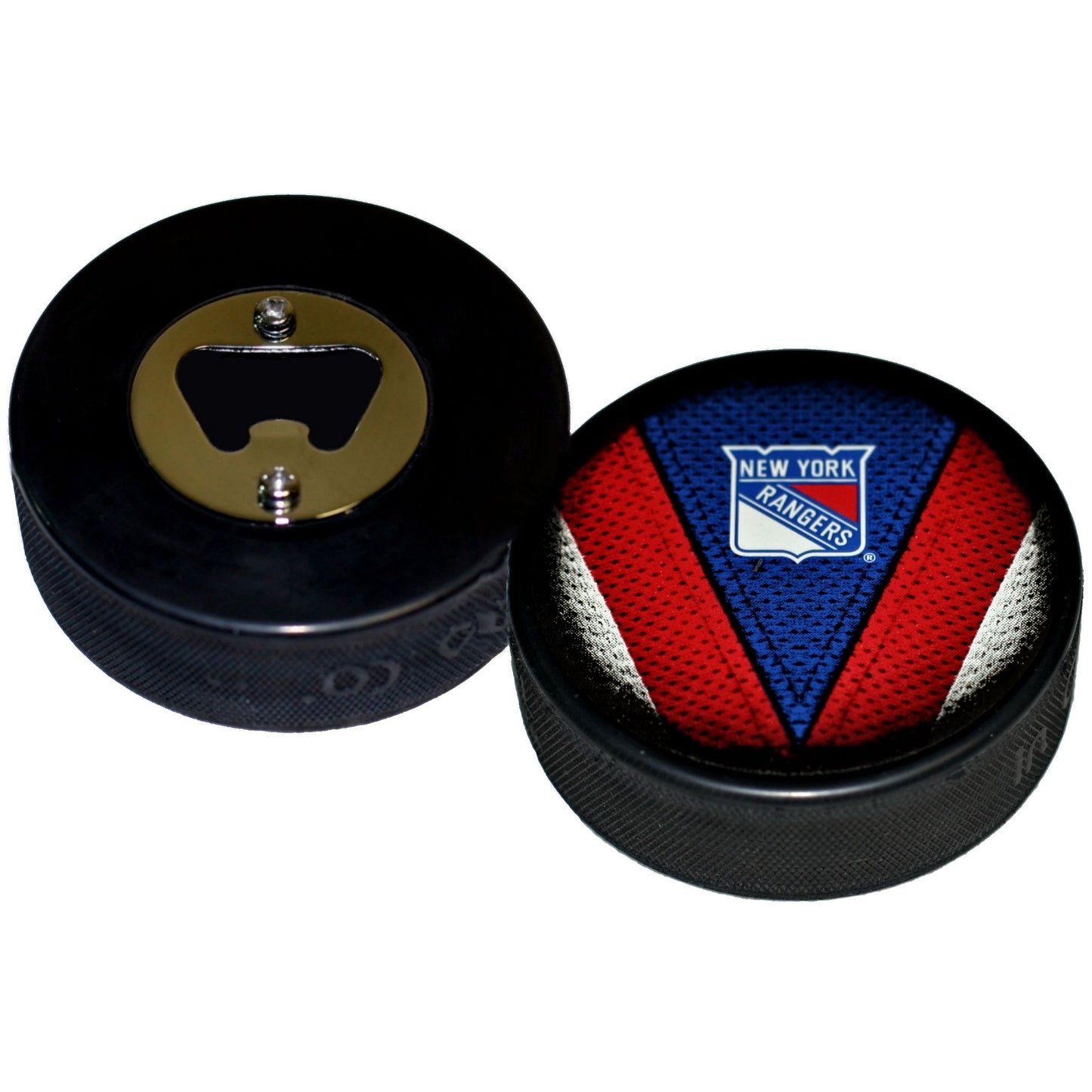 New York Rangers Stitch Series Hockey Puck Bottle Opener