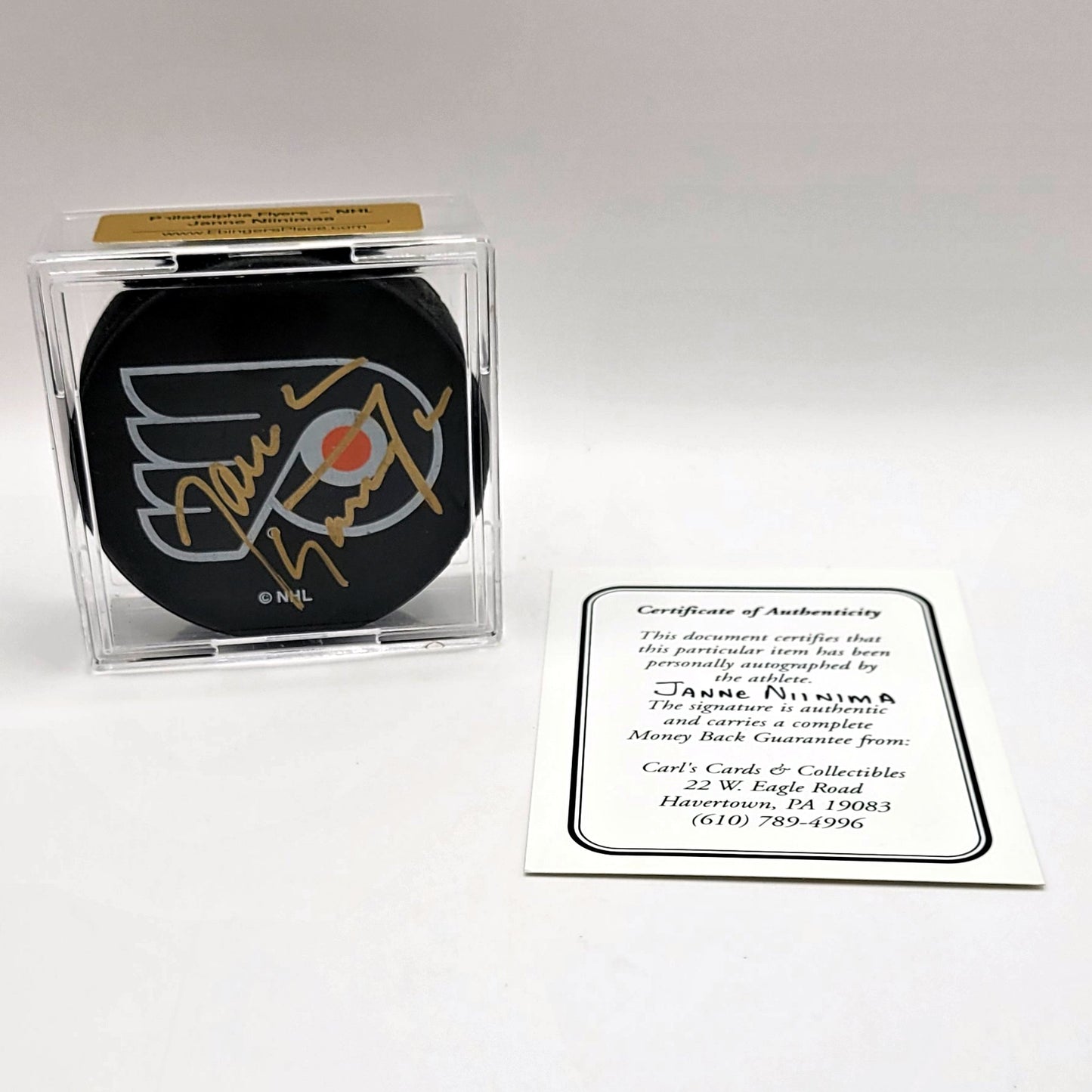 Philadelphia Flyers Janne Niinimaa Autographed Hockey Puck With COA