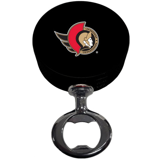 Ottawa Senators Black Nickel Colored FULCRUM Series Hockey Puck Bottle Opener