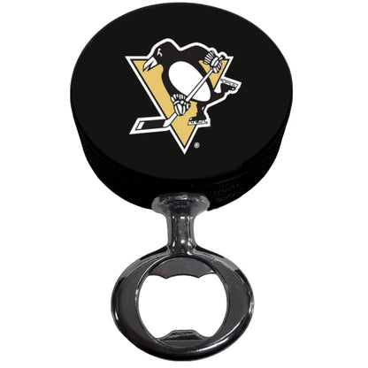 Pittsburgh Penguins Black Nickel Colored FULCRUM Series Hockey Puck Bottle Opener