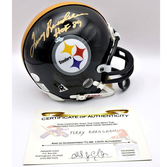 Pittsburgh Steelers Terry Bradshaw Autographed Mini Football Helmet w/ COA