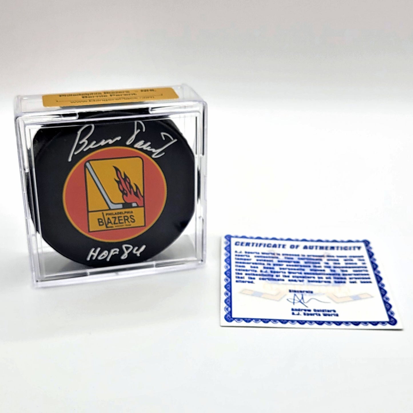 Philadelphia Blazers Bernie Parent Autographed Hockey Puck With COA