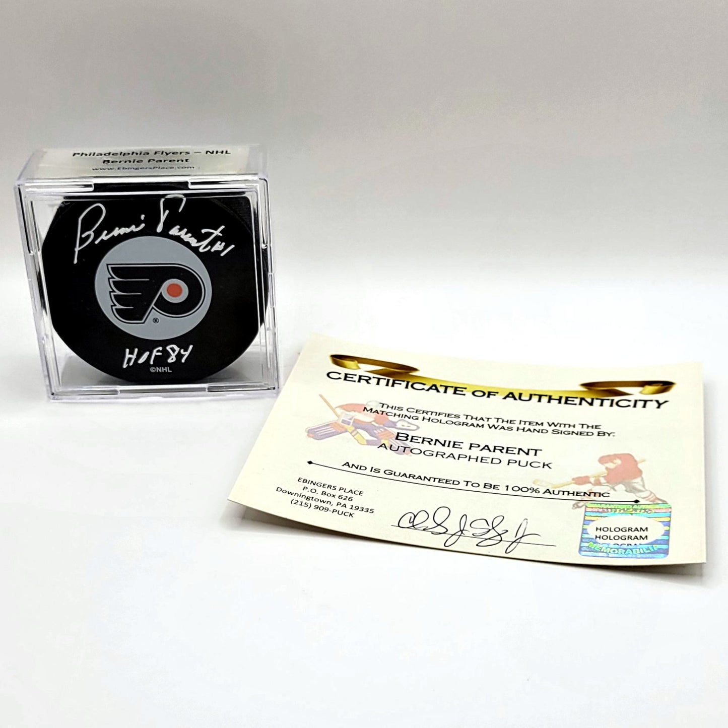 Philadelphia Flyers Bernie Parent Autographed Hockey Puck With COA