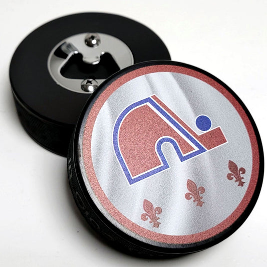 Quebec Nordiques Reverse Series Hockey Puck Bottle Opener