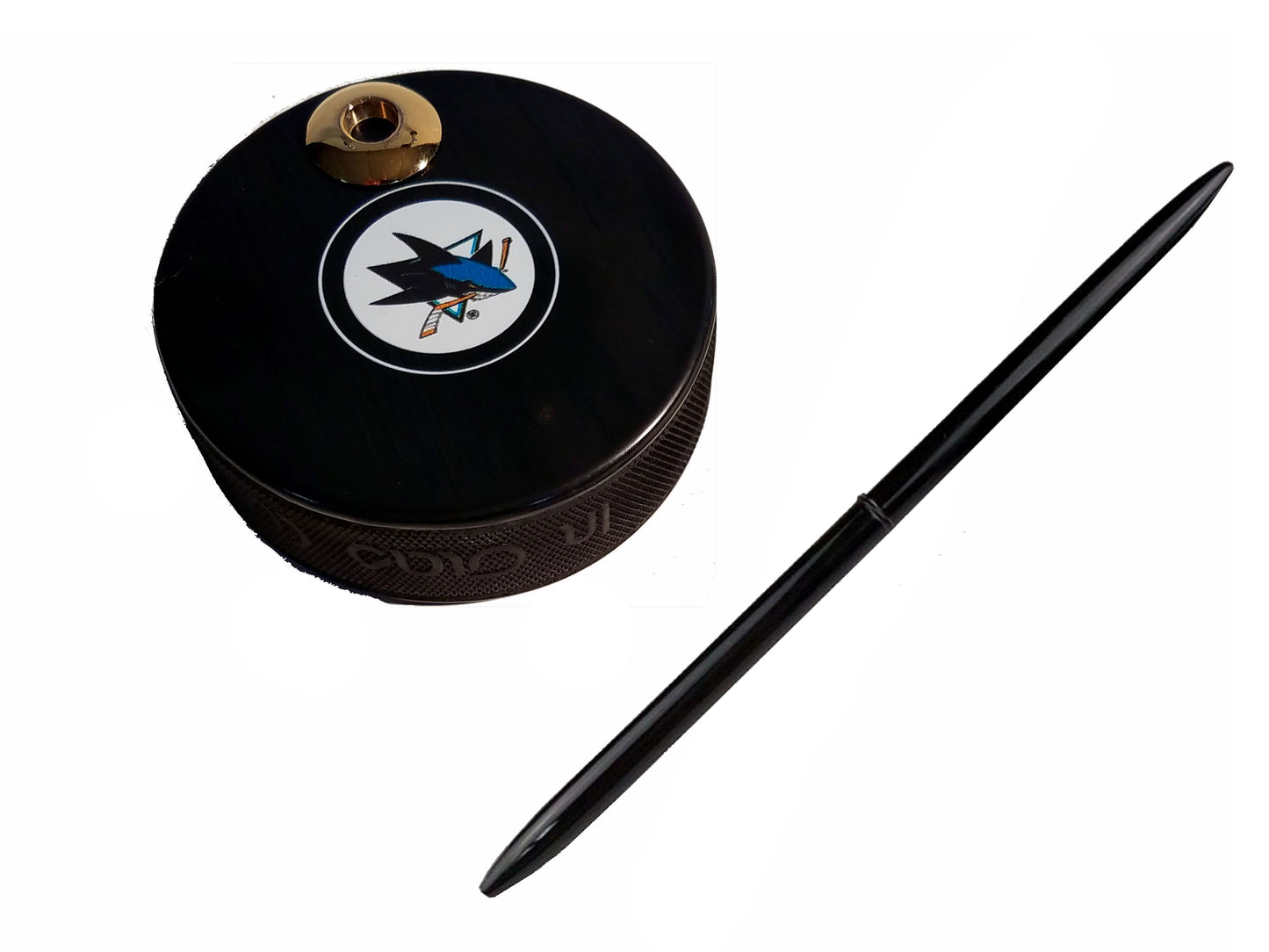 San Jose Sharks Auto Series Artisan Hockey Puck Desk Pen Holder With Our #96 Sleek Pen