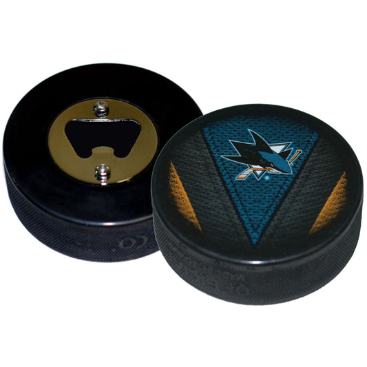 San Jose Sharks Stitch Series Hockey Puck Bottle Opener