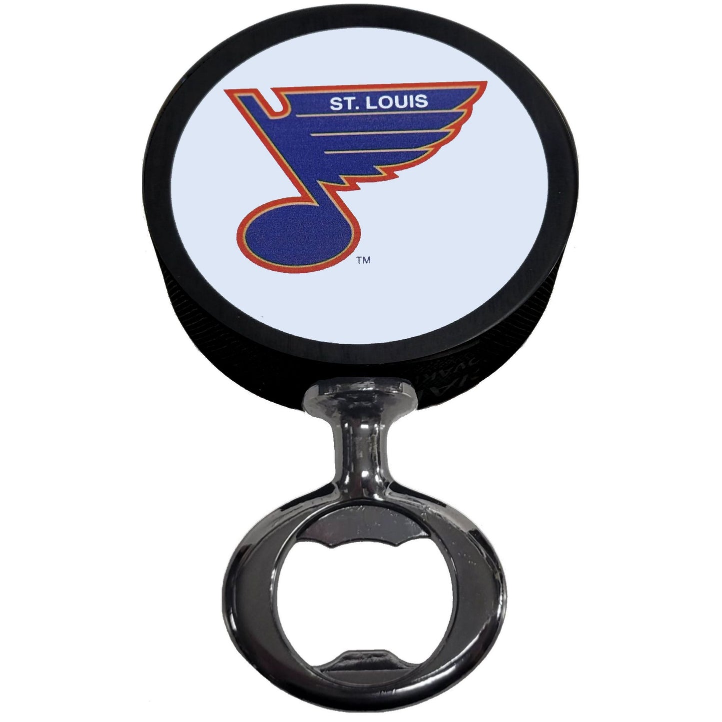 St. Louis Blues Vintage Series Black Nickel Colored FULCRUM Series Hockey Puck Bottle Opener