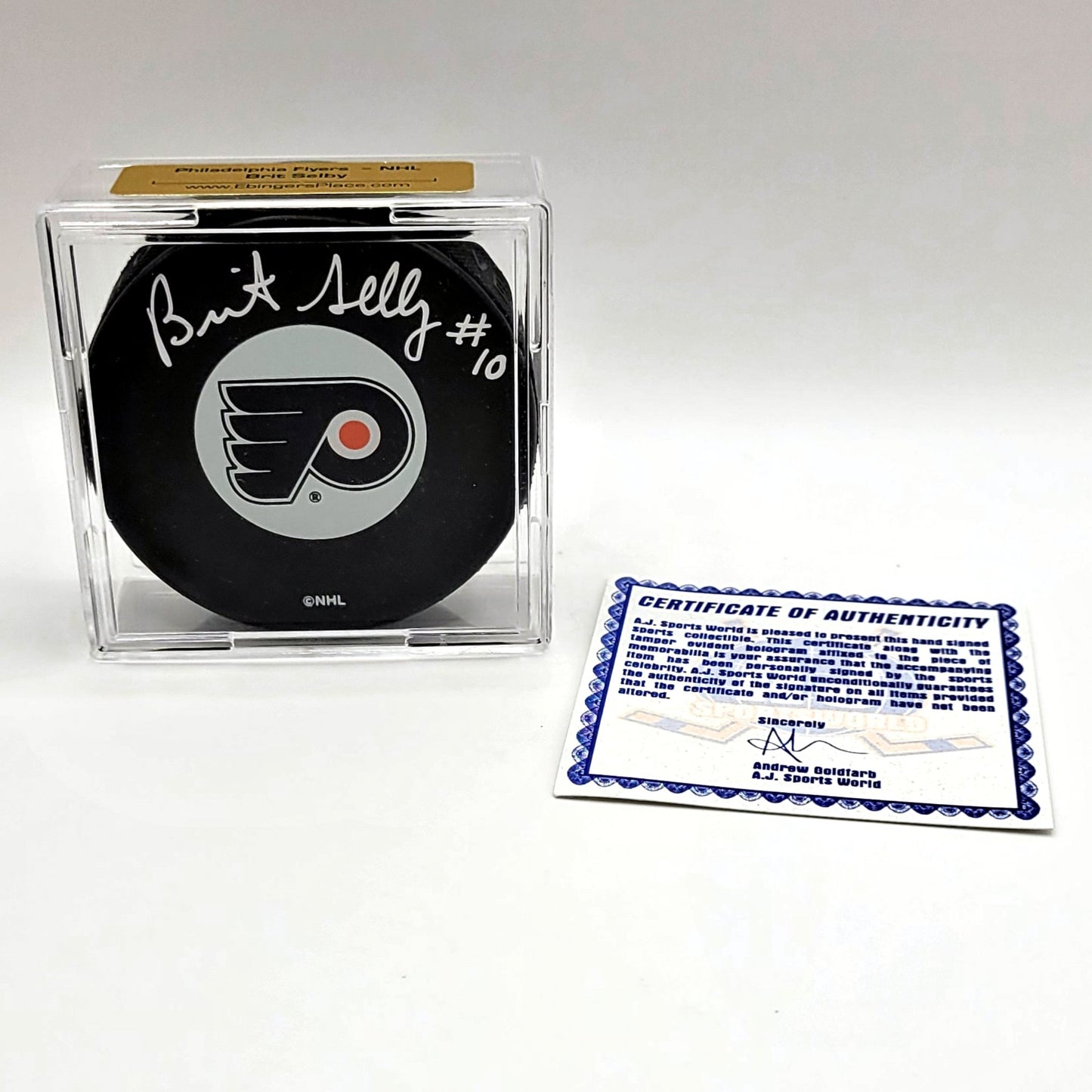 Philadelphia Flyers Brit Selby Autographed Hockey Puck With COA