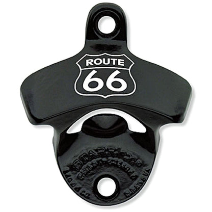 'Route 66' Black Powder Coated Cast Iron Series Wall Mounted Man Cave Bottle Opener