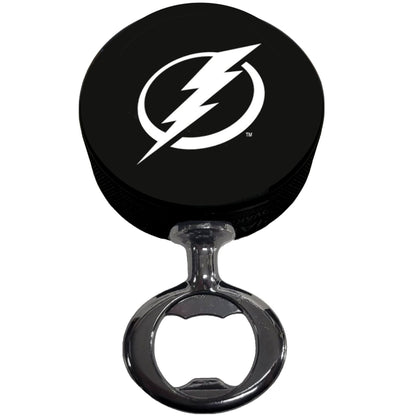 Tampa Bay Lightning Black Nickel Colored FULCRUM Series Hockey Puck Bottle Opener