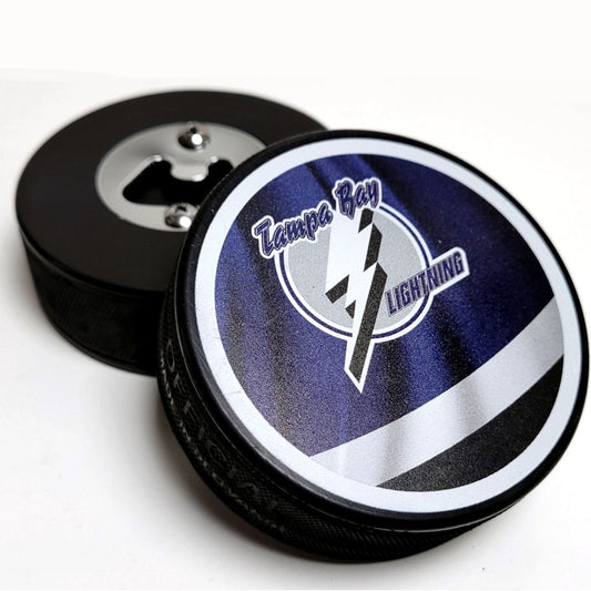 Tampa Bay Lightning Reverse Series Hockey Puck Bottle Opener