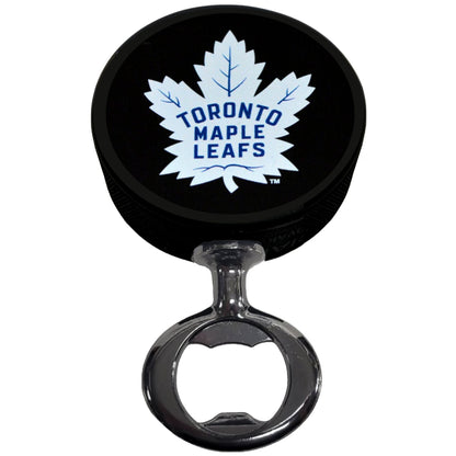 Toronto Maple Leafs Black Nickel Colored FULCRUM Series Hockey Puck Bottle Opener