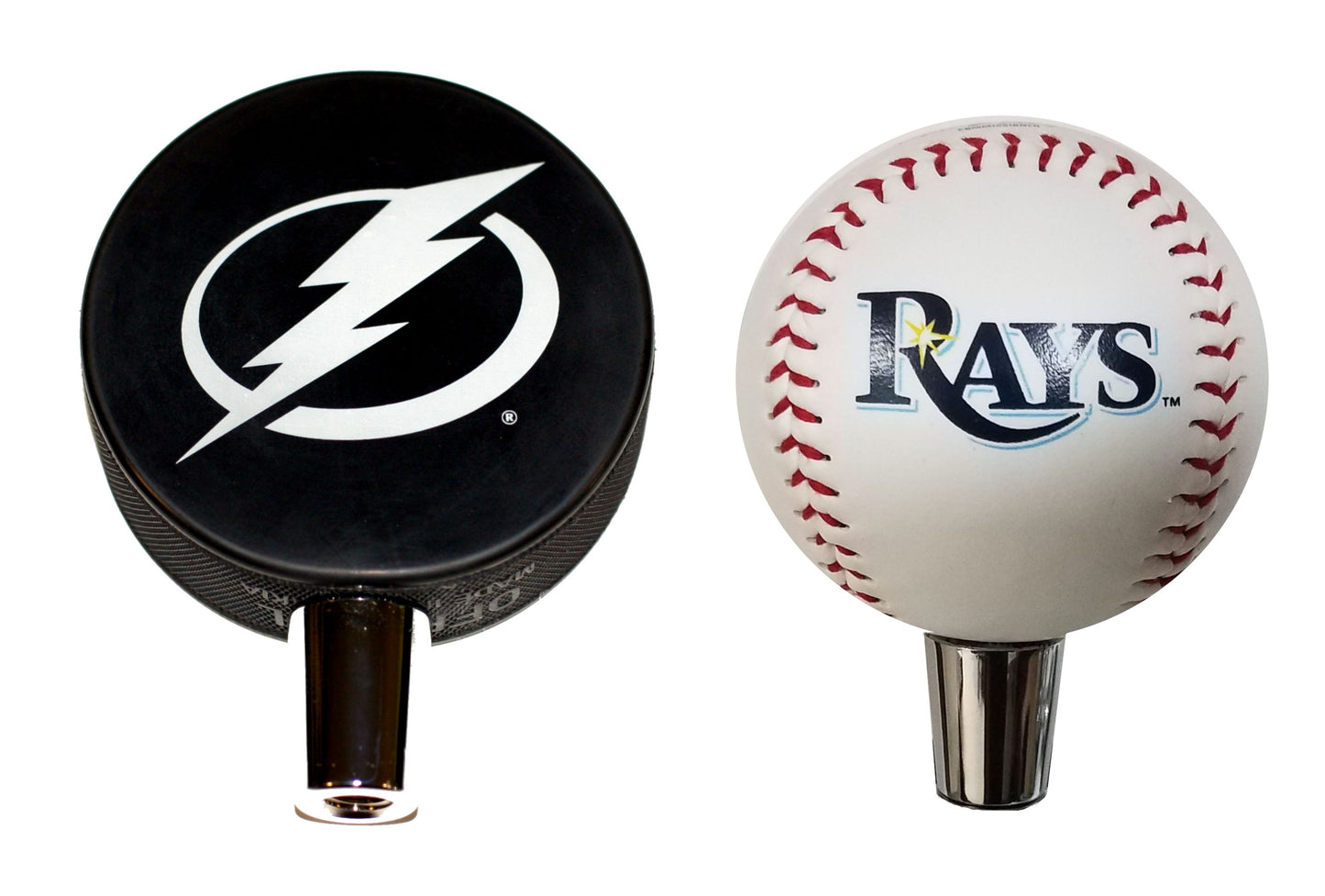 Tampa Bay Lightning Hockey Puck And Tampa Bay Rays Baseball Beer Tap Handle Set