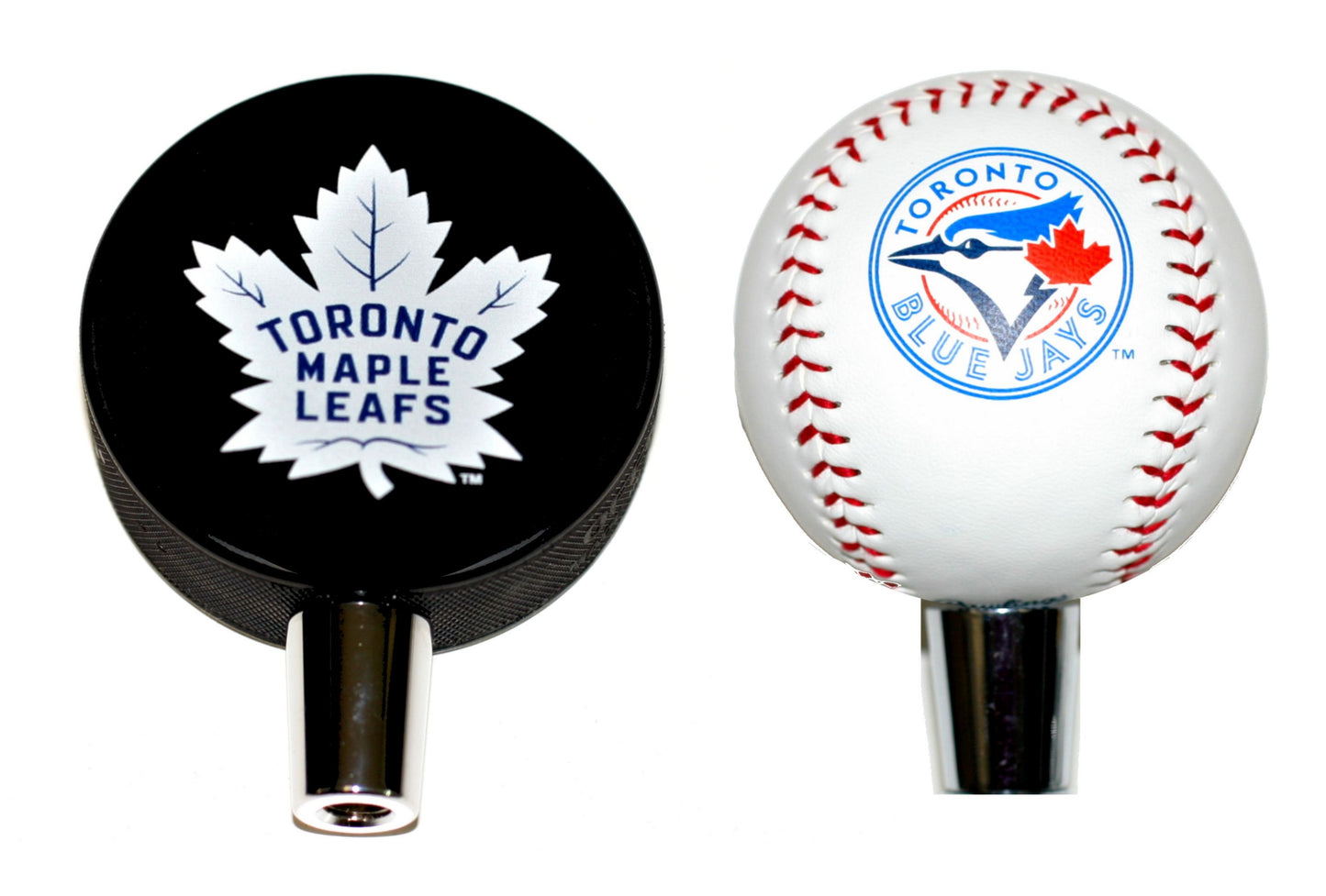Toronto Maple Leafs Hockey Puck And Toronto Blue Jays Baseball Beer Tap Handle Set