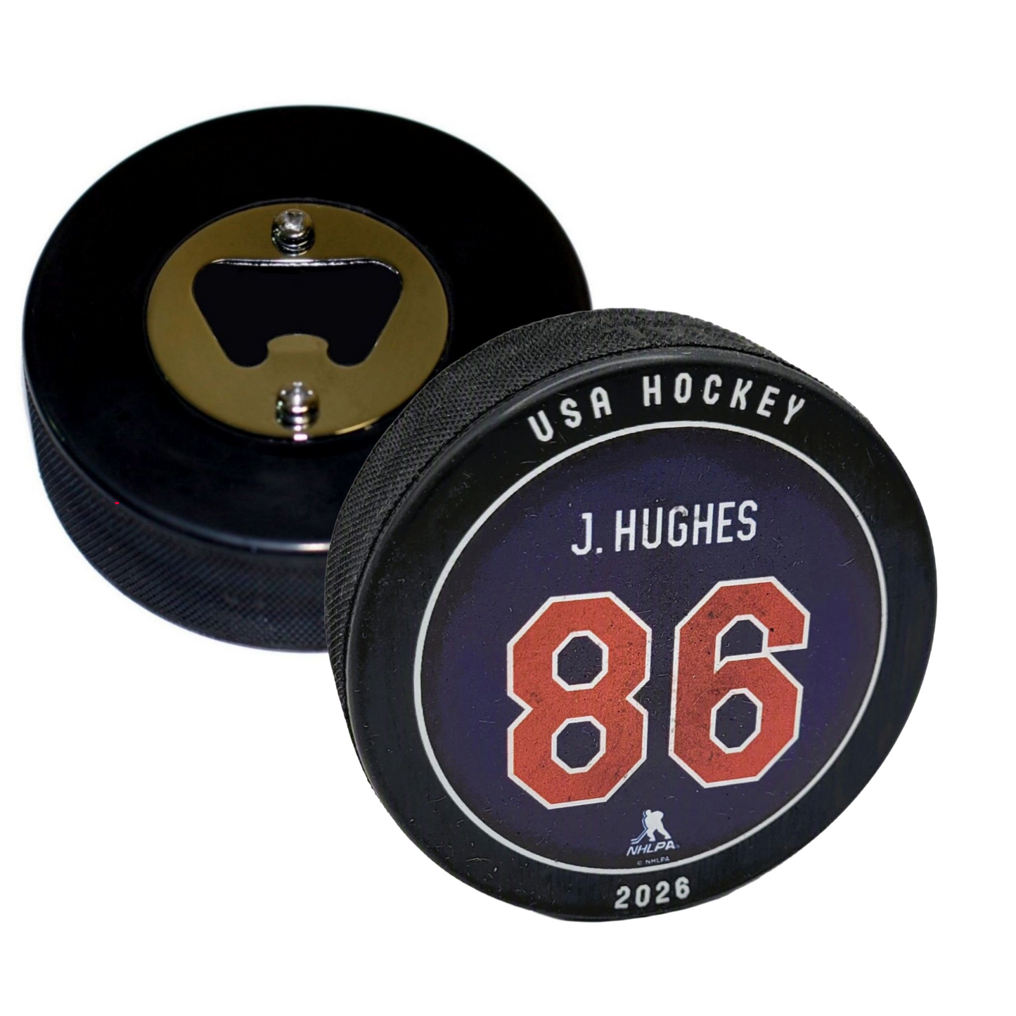 2026 Team USA Jack Hughes Player Series Hockey Puck Bottle Opener