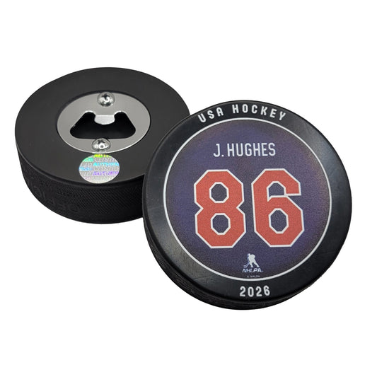 2026 Team USA Jack Hughes Player Series Hockey Puck Bottle Opener