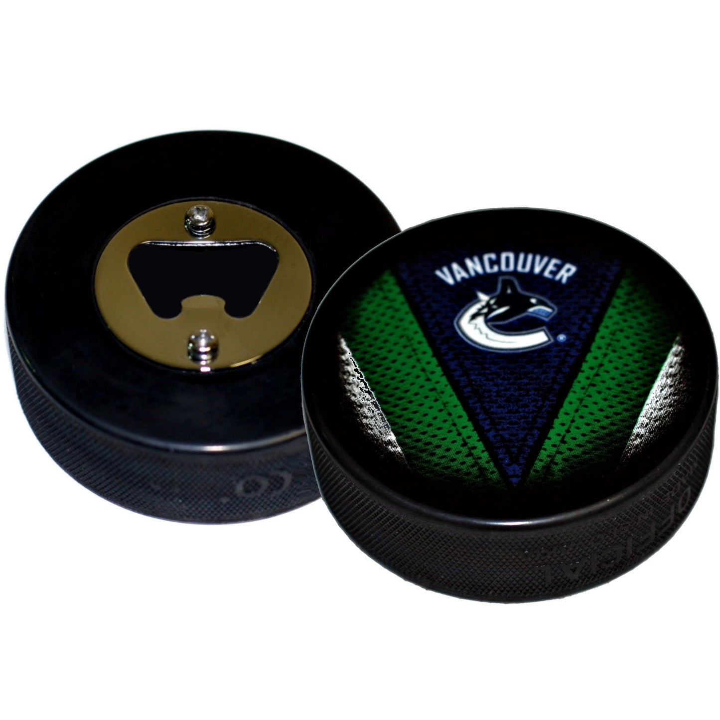 Vancouver Canucks Stitch Series Hockey Puck Bottle Opener
