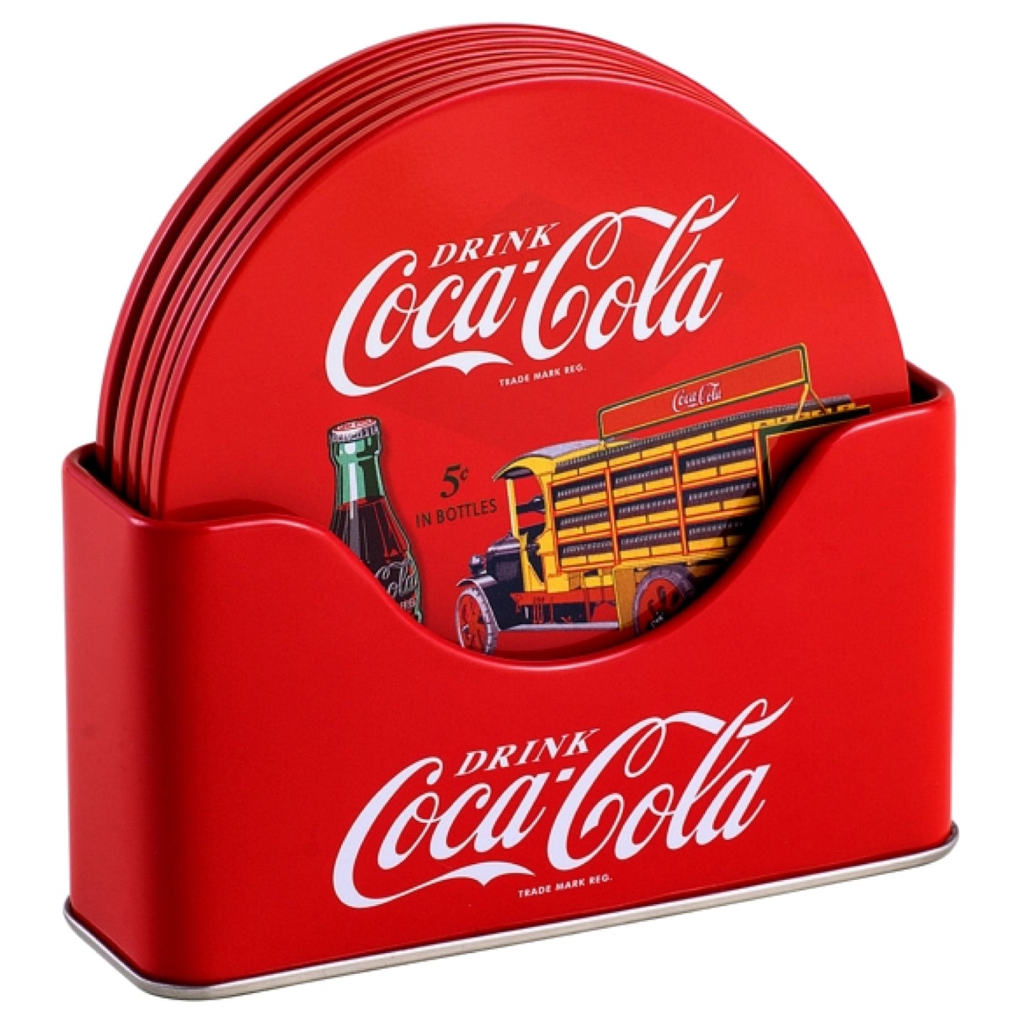 Officially Licensed Coca-Cola Truck Design Coaster 6-Piece Set w/ Holder